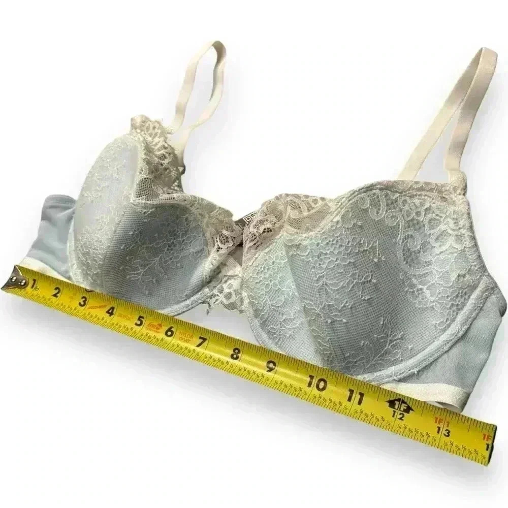 Adore Me NWT 36D Baby Blue and White Lace Evelyn Unlined Demi Bra Natural Shape - Picture 7 of 11